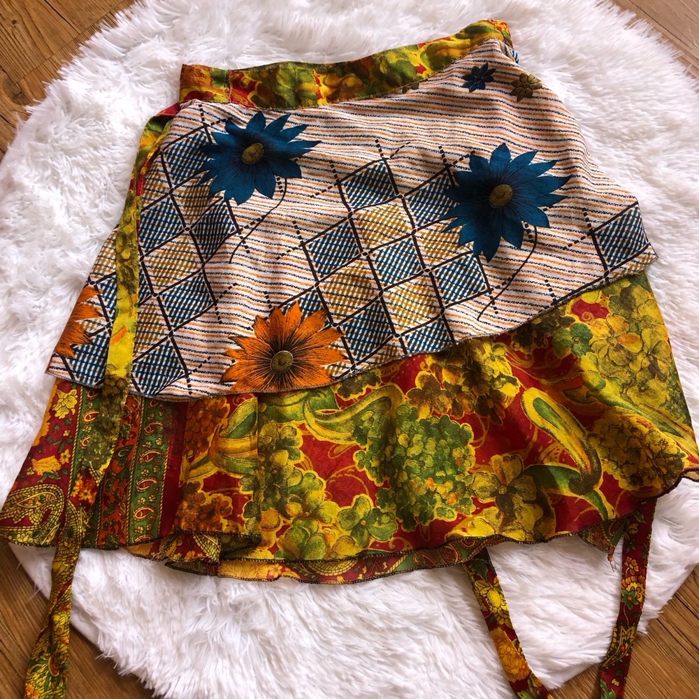 Boho Mini Floral Sari Wrap Skirt - Picture 4 of 10